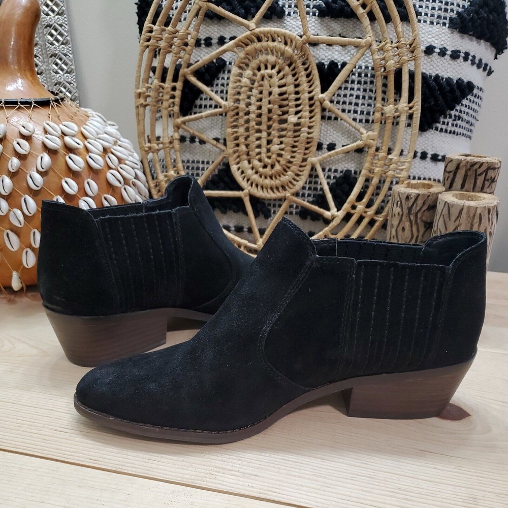 Lucky Brand Folley Ankle Boots Suede Black Stacked Block Heel Women's Sz 10M/42